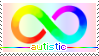 a stamp with the word "autistic" and a rainbow infinity symbol.